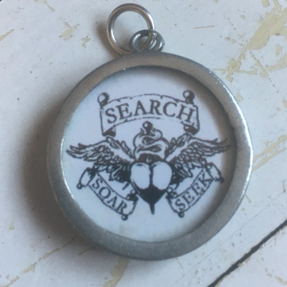 Silvertone Doublesided Winged Heart And Swallow Bird Pendant On Silvertone Chain